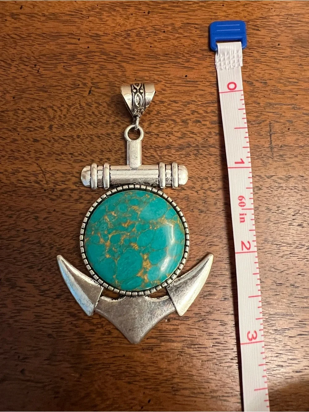 Turquoise Anchor Pendant Silver-Tone Nautical Necklace Charm